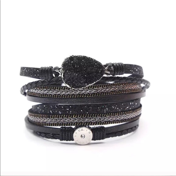Swanky Coconut Jewelry - Black Druzy Layered Bracelet